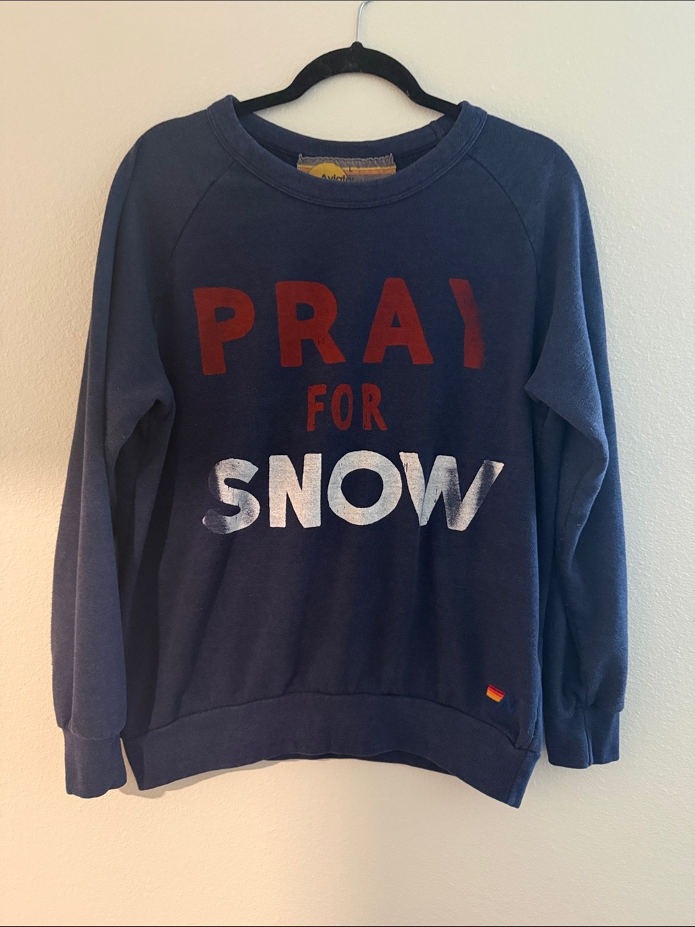 Aviator Nation Pray For Snow Unisex Crewneck Sweatshirt Large L Blue